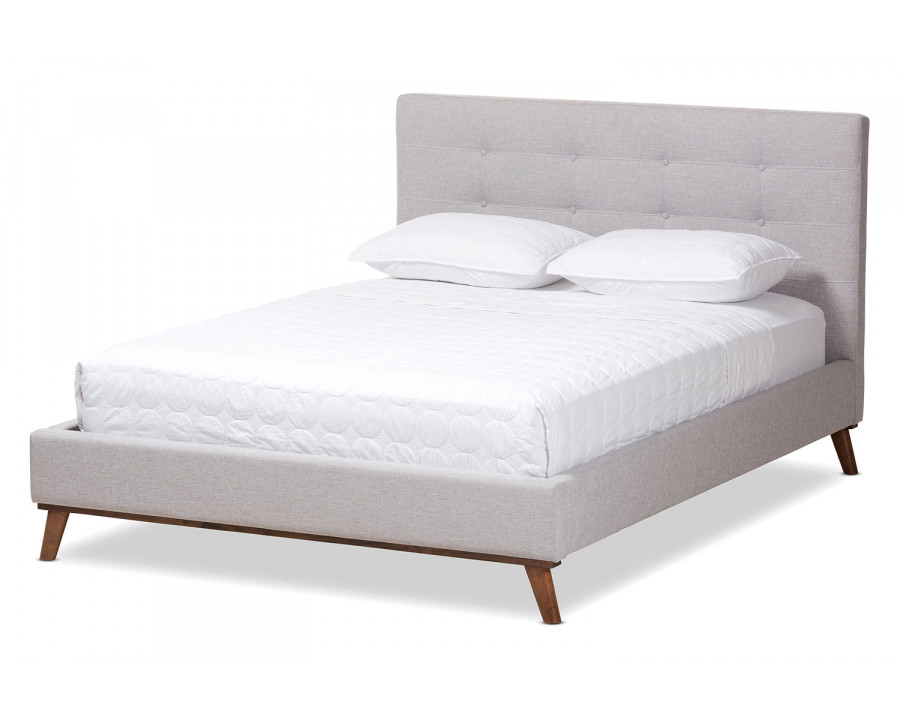 Baxton Valencia Mid Century Modern Platform Bed Full Size - Greyish Beige