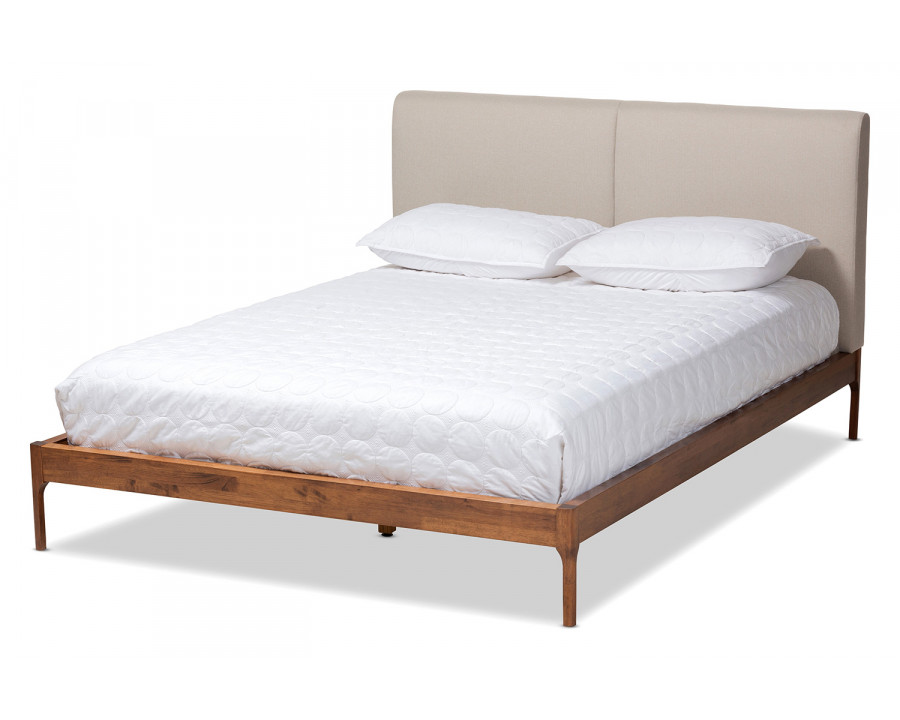 Baxton Aveneil Mid Century Modern Platform Bed Full Size - Light Beige