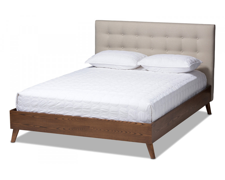 Baxton Alinia Mid-century Retro Modern Platform Bed - Light Beige