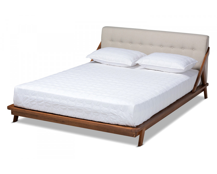 Baxton Sante Mid Century Modern Platform Bed Full Size - Light Beige