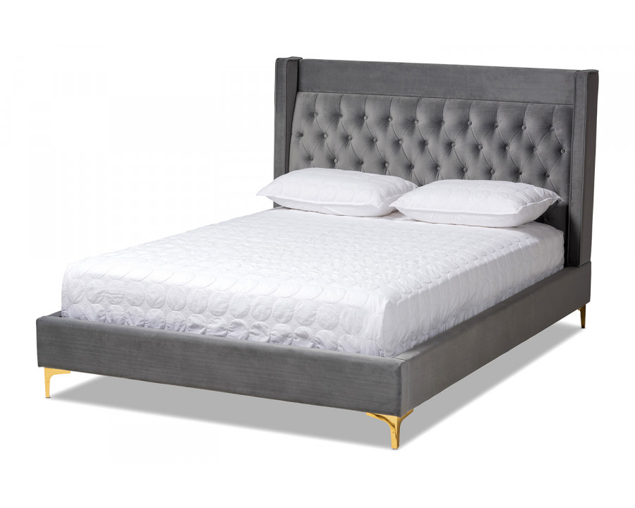 Baxton Valery Modern Platform Bed With Gold Finished Legs King Size - Dark Grey