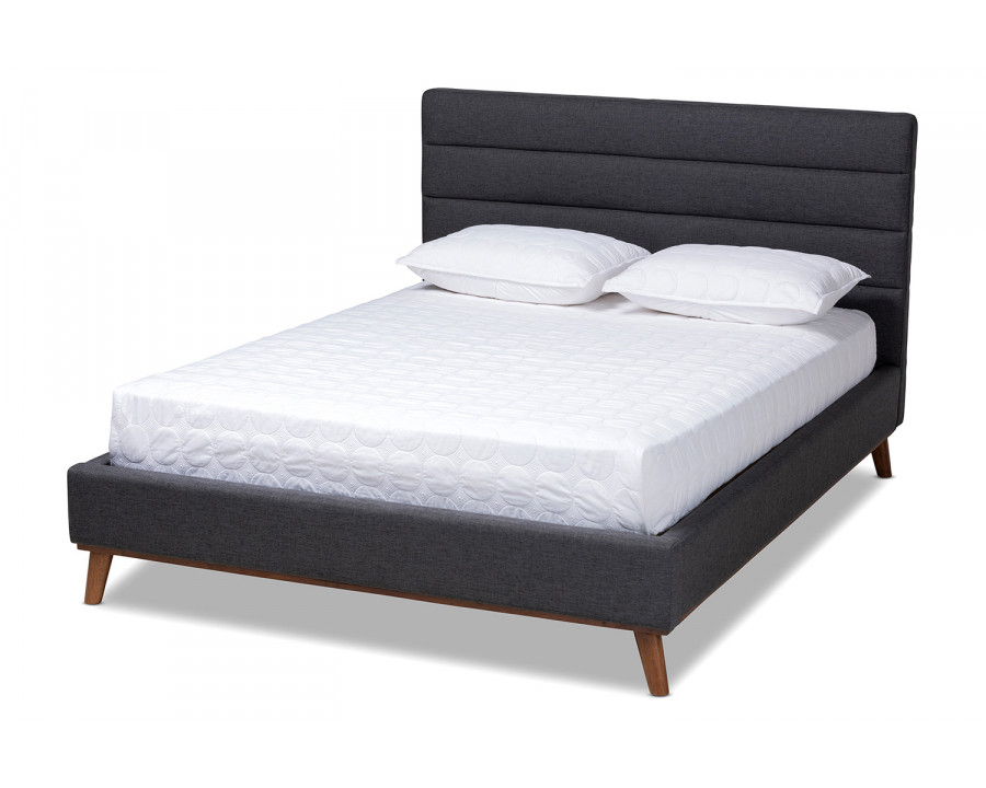 Baxton Erlend Mid Century Modern Platform Bed King Size - Dark Grey