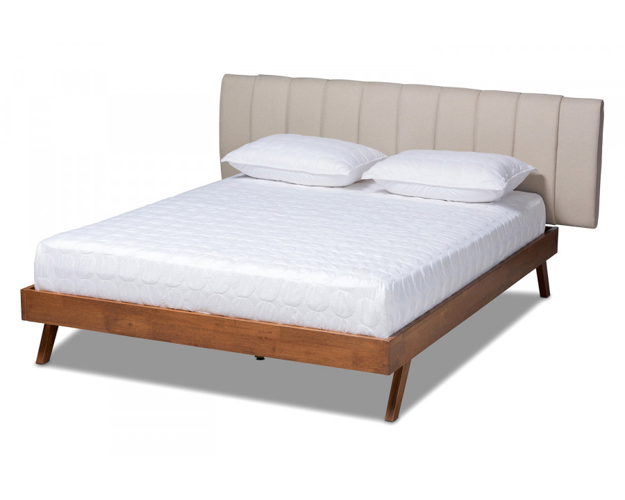 Baxton Brita Mid Century Modern Bed King Size - Light Beige