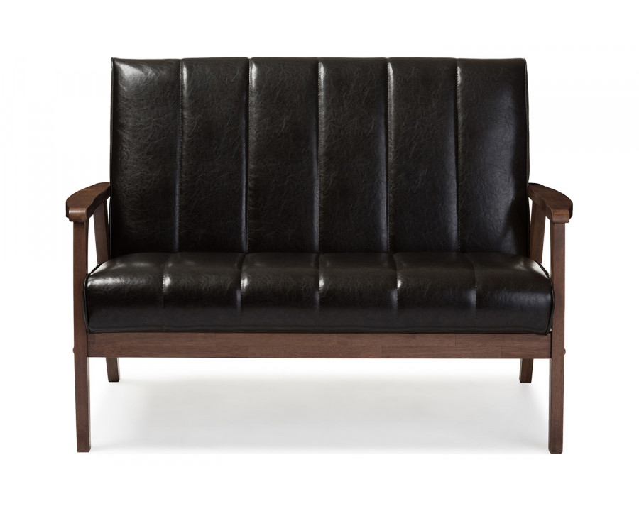 Baxton Nikko Mid-century Modern 2-Seater Loveseat - Brown