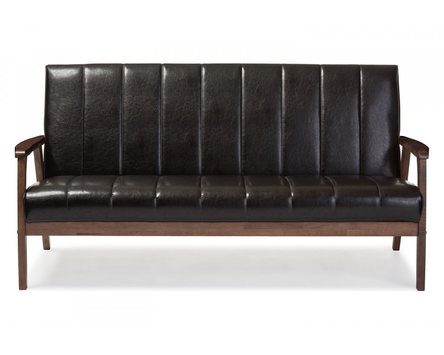 Baxton Nikko Mid-century Modern 3-Seater Sofa - Brown