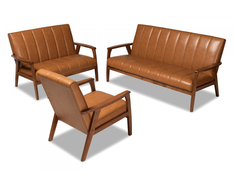 Baxton Nikko Mid-century Modern 3-Piece Living Room Set