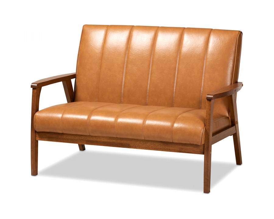 Baxton Nikko Mid-century Modern 2-Seater Loveseat - Tan