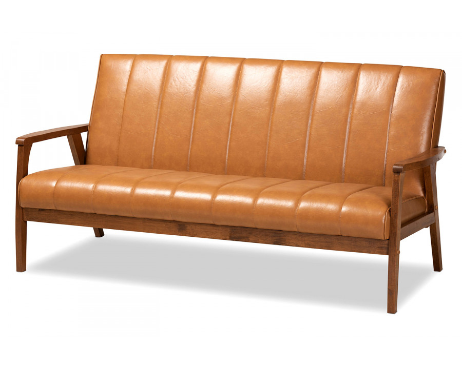 Baxton Nikko Mid-century Modern 3-Seater Sofa - Tan