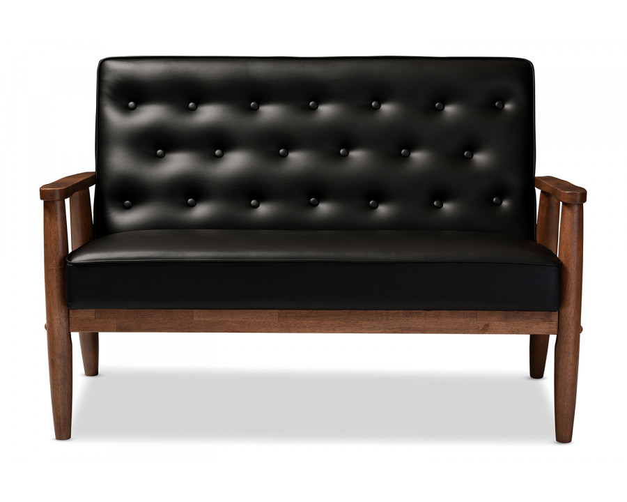 Baxton Sorrento Mid-Century Retro Modern 2-seater Loveseat - Black