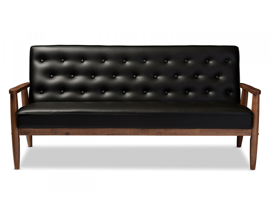 Baxton Sorrento Mid-Century Retro Modern 3-seater Sofa - Black