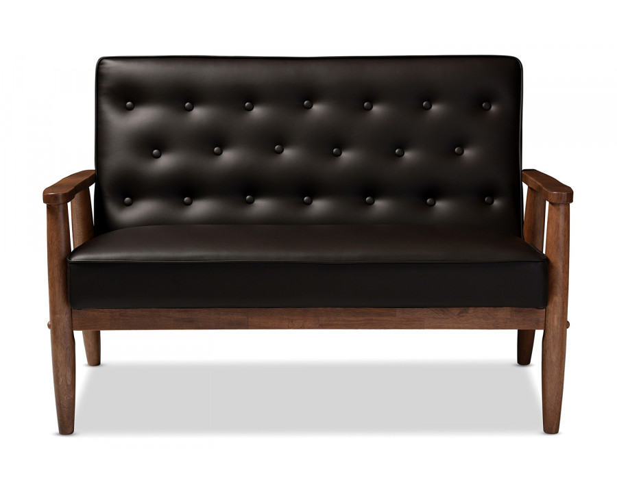 Baxton Sorrento Mid-Century Retro Modern 2-seater Loveseat - Brown