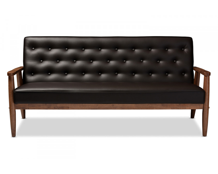 Baxton Sorrento Mid-Century Retro Modern 3-seater Sofa - Brown