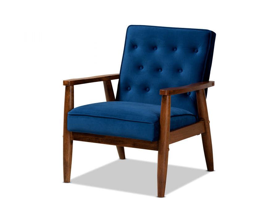 Baxton Sorrento Mid-Century Modern Lounge Chair - Navy Blue