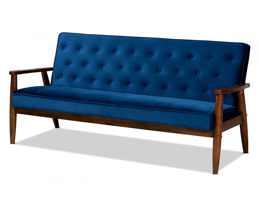 Baxton Sorrento Mid-Century Modern 3-seater Sofa - Navy Blue