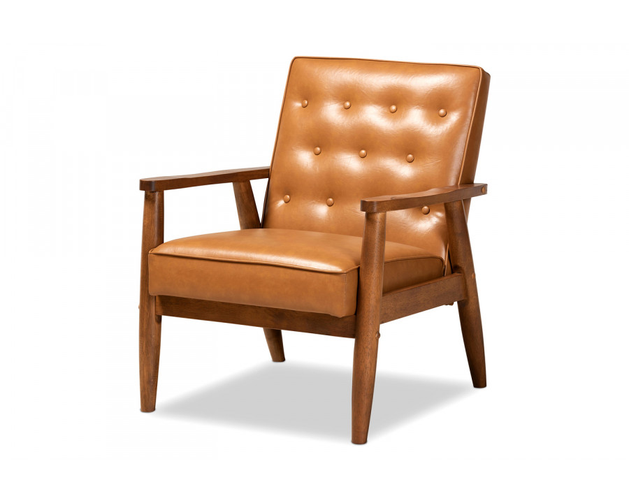 Baxton Sorrento Mid-Century Modern Lounge Chair - Tan