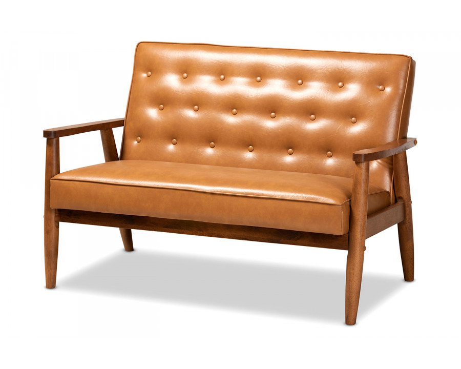 Baxton Sorrento Mid-Century Modern Loveseat - Tan