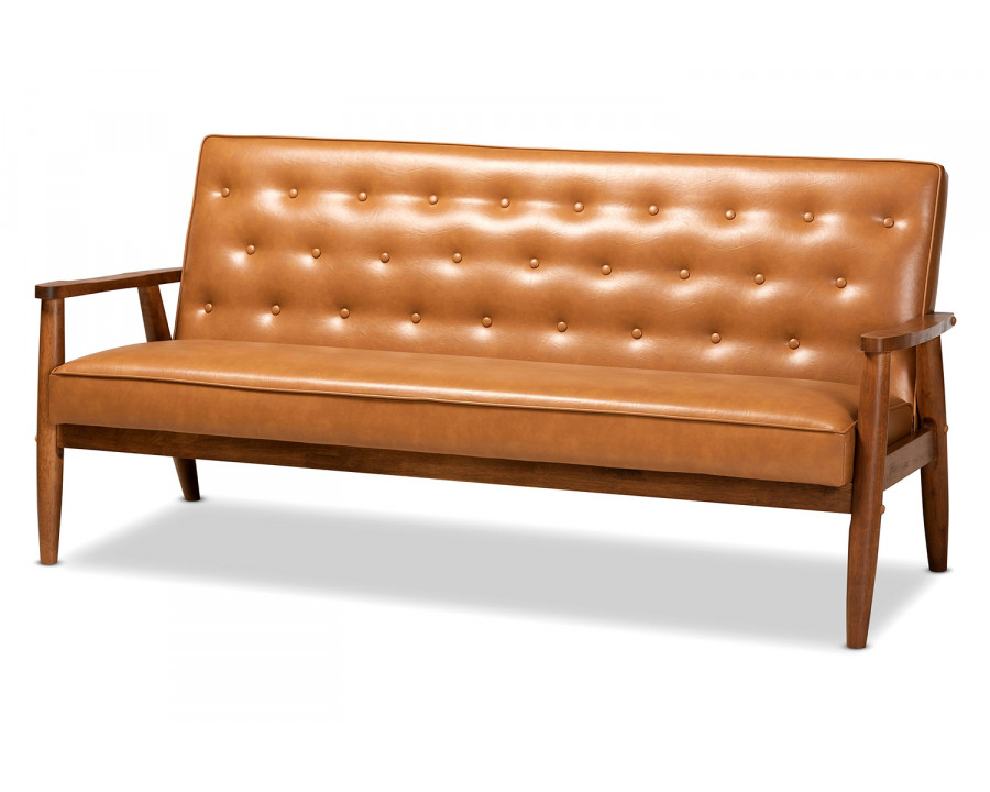 Baxton Sorrento Mid-Century Modern 3-seater Sofa - Tan