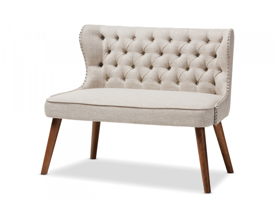 Baxton Scarlett Mid-Century Modern Brown 2-Seater Loveseat Settee - Light Beige