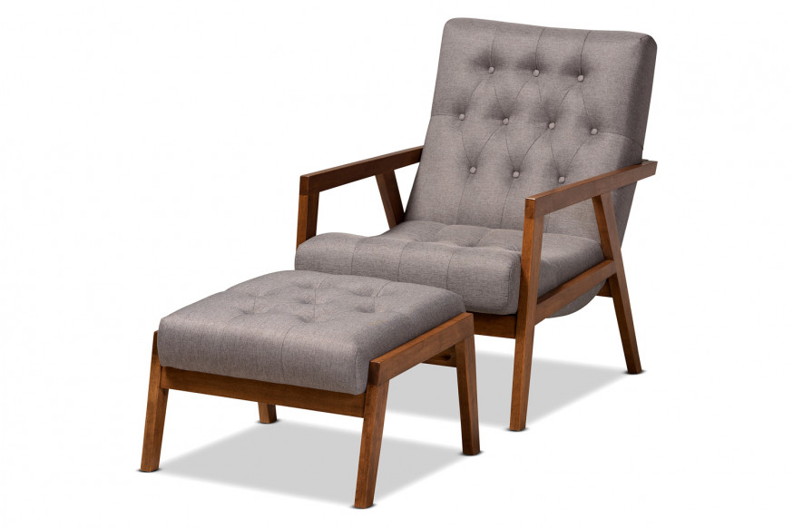 Baxton™ - Naeva Mid-Century Modern 2-Piece Armchair and Footstool Set