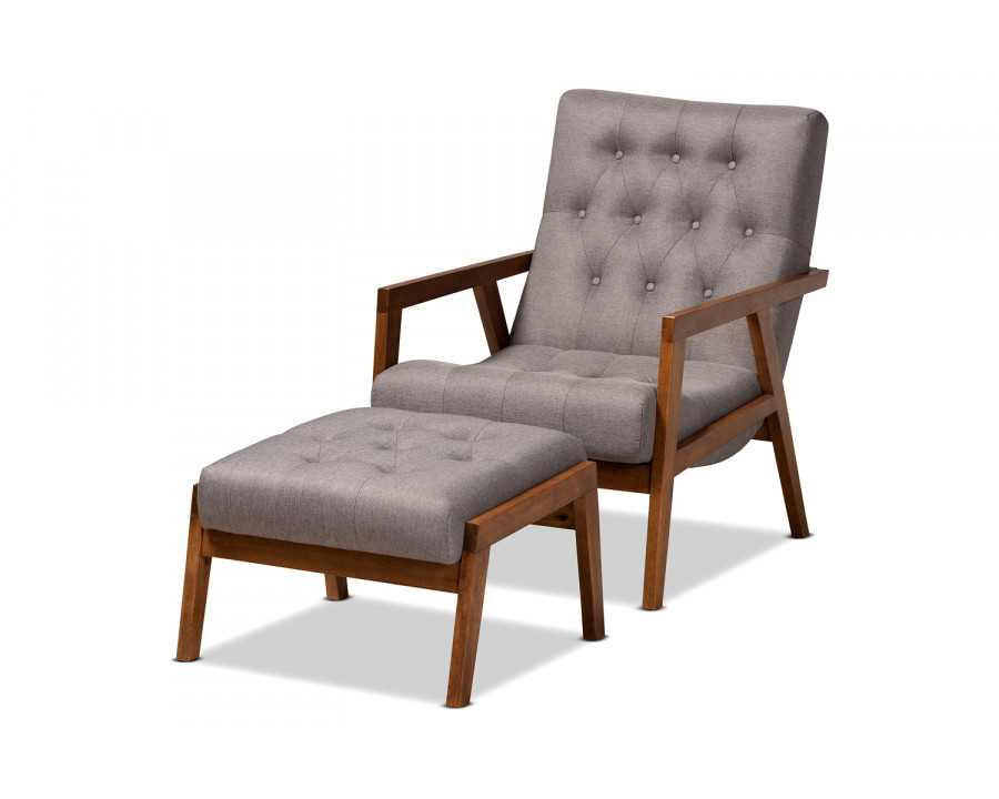 Baxton Naeva Mid-Century Modern 2-Piece Armchair and Footstool Set