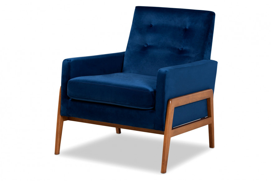 Baxton™ Perris Mid-Century Modern Lounge Chair - Navy Blue Velvet