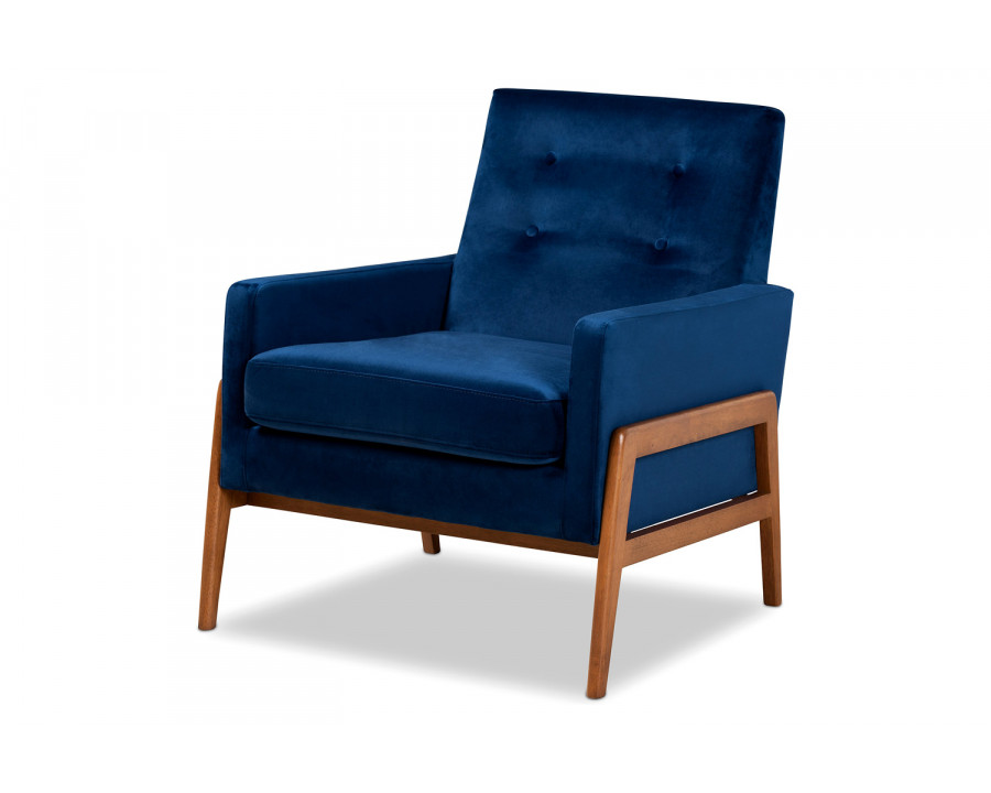 Baxton Perris Mid-Century Modern Lounge Chair - Navy Blue Velvet