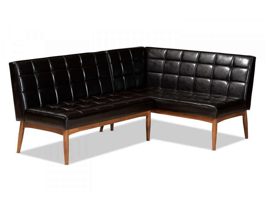 Baxton Sanford Mid-Century Modern 2-Piece Dining Nook Banquette Set - Dark Brown