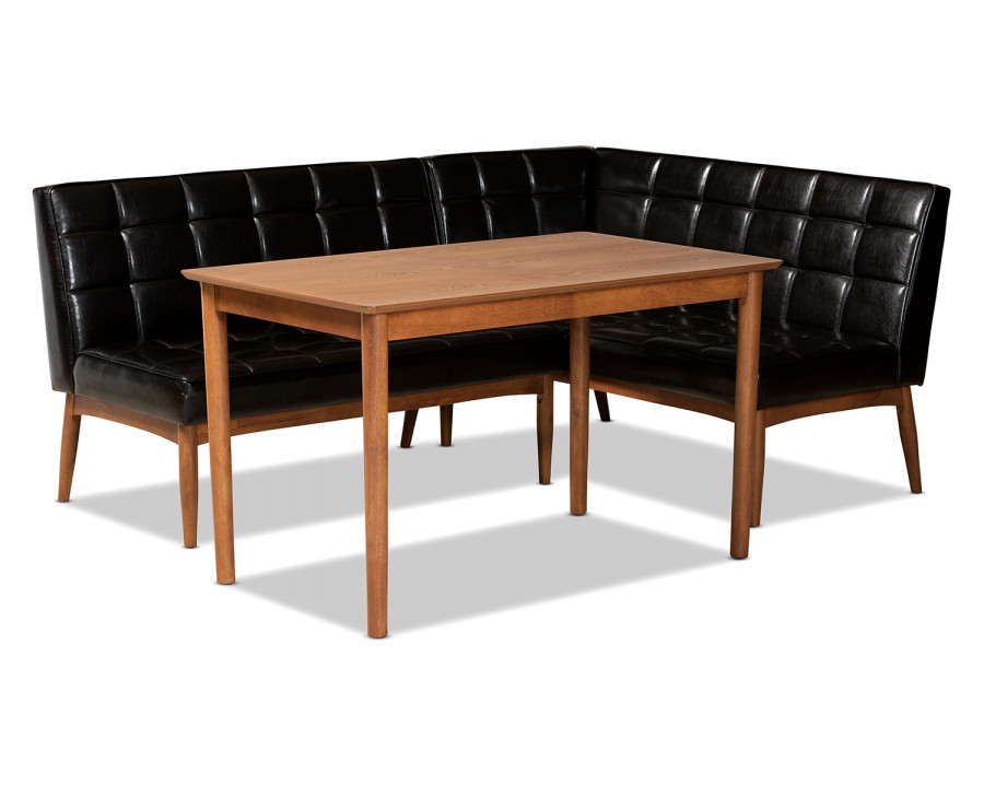 Baxton Sanford Mid-Century Modern 3-Piece Dining Nook Set - Dark Brown