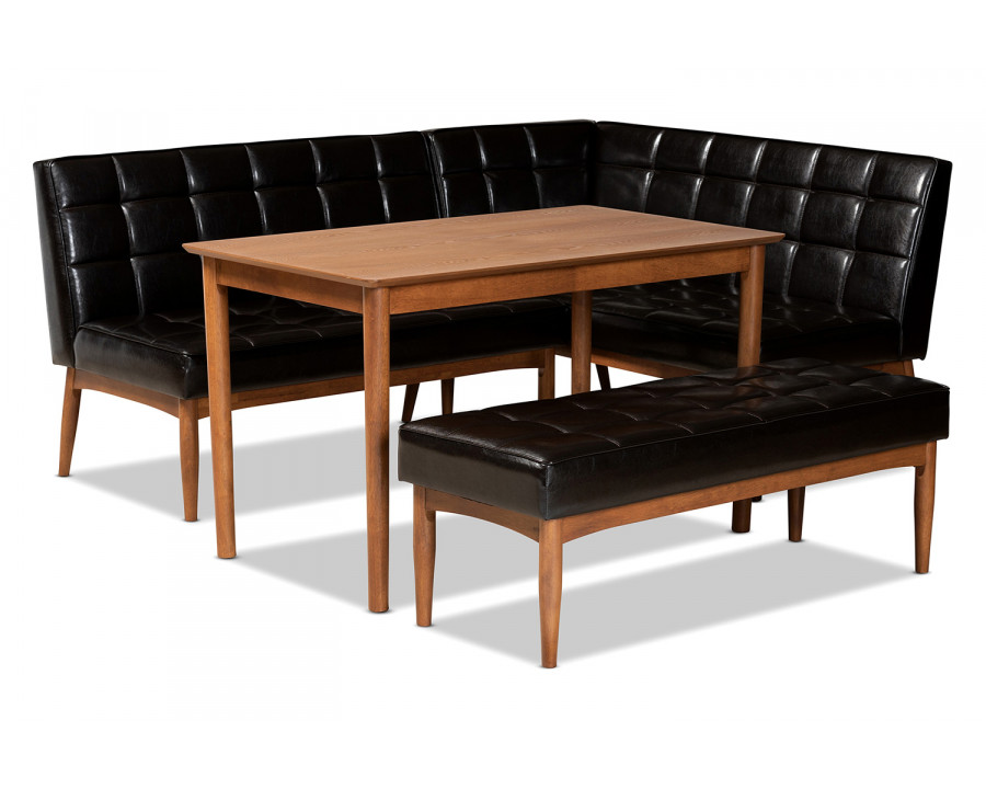 Baxton Sanford Mid-Century Modern 4-Piece Dining Nook Set - Dark Brown