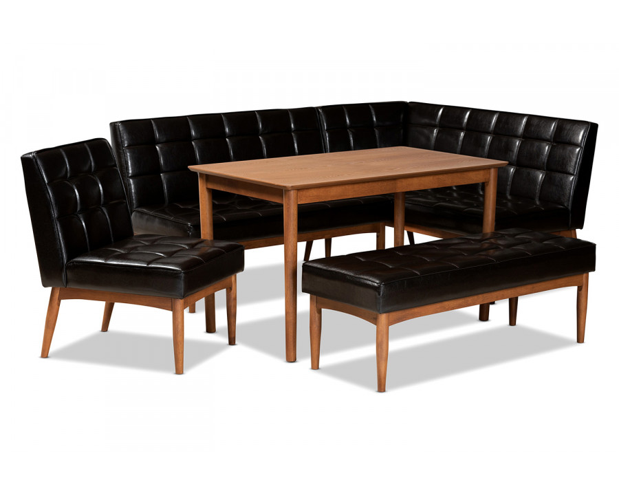 Baxton Sanford Mid-Century Modern 5-Piece Dining Nook Set - Dark Brown