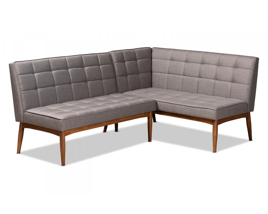 Baxton Sanford Mid-Century Modern 2-Piece Dining Nook Banquette Set - Gray