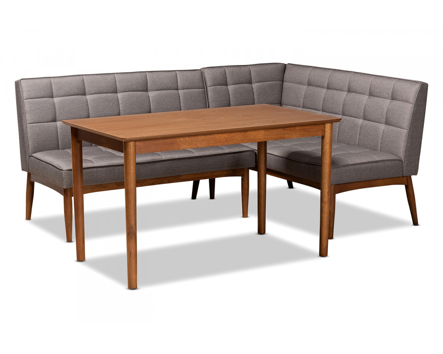 Baxton Sanford Mid-Century Modern 3-Piece Dining Nook Set - Gray