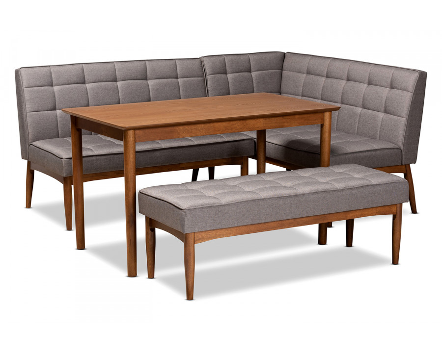 Baxton Sanford Mid-Century Modern 4-Piece Dining Nook Set -- Gray