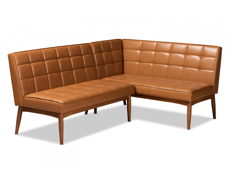 Baxton Sanford Mid-Century Modern 2-Piece Dining Nook Banquette Set - Tan