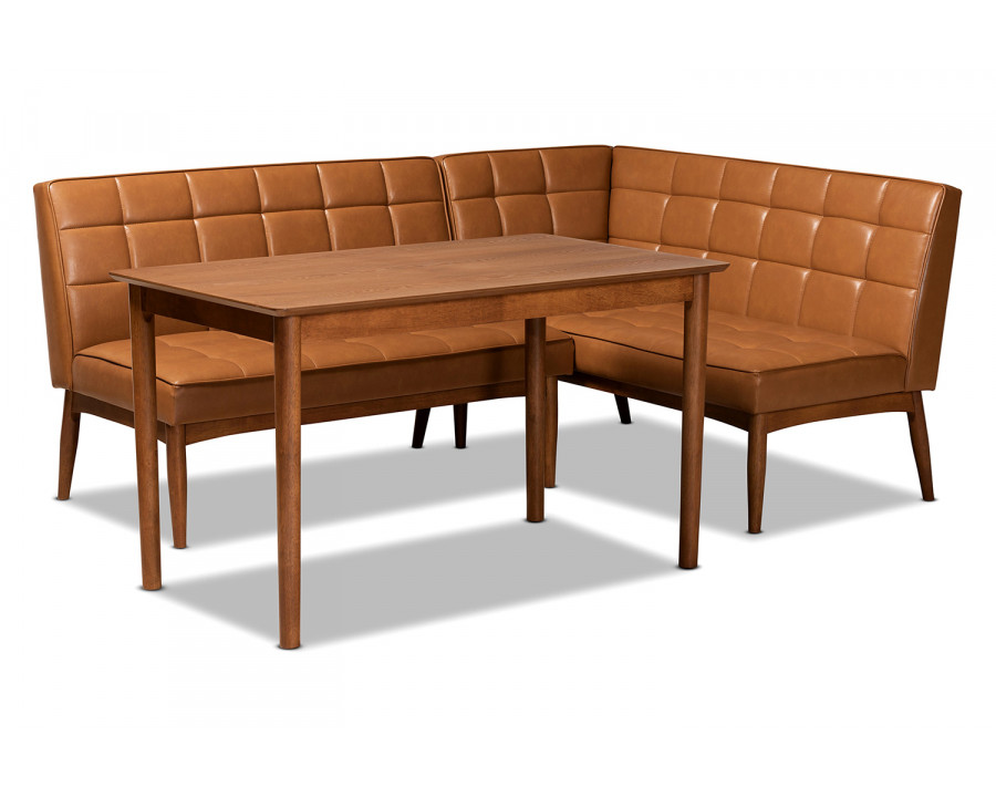 Baxton Sanford Mid-Century Modern 3-Piece Dining Nook Set - Tan