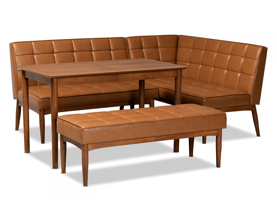 Baxton Sanford Mid-Century Modern 4-Piece Dining Nook Set - Tan