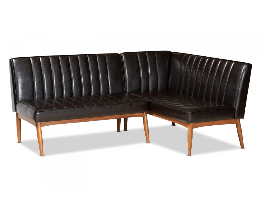 Baxton Daymond Mid-Century Modern 2-Piece Dining Nook Banquette Set - Dark Brown