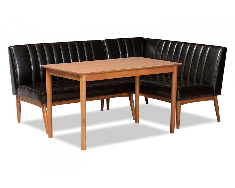 Baxton Daymond Mid-Century Modern 3-Piece Dining Nook Set - Dark Brown