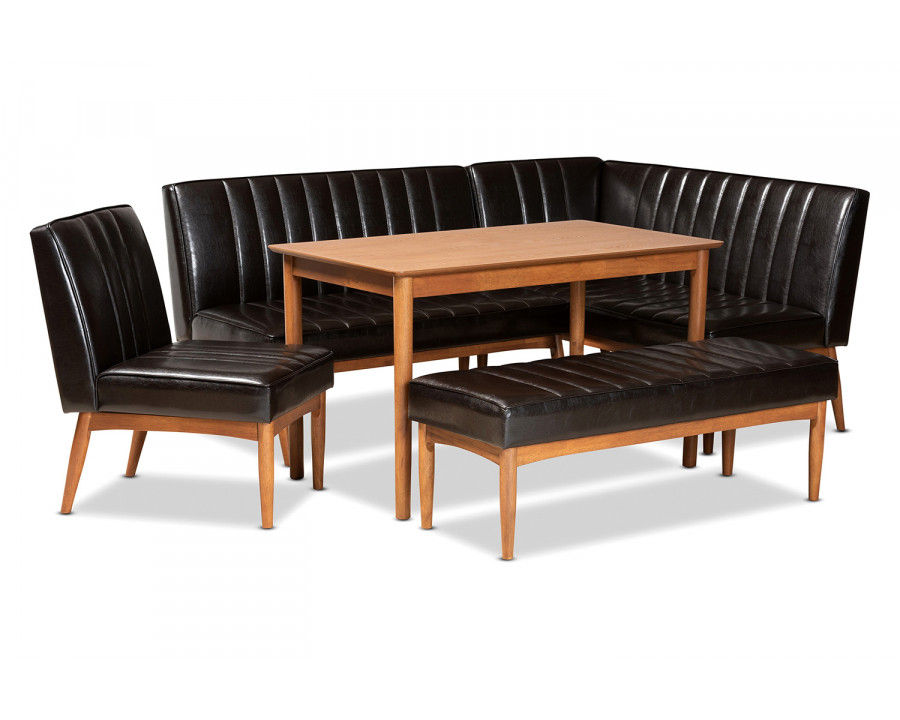 Baxton Daymond Mid-Century Modern 5-Piece Dining Nook Set - Dark Brown