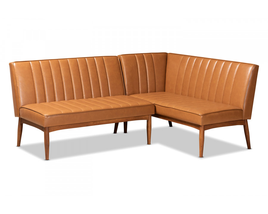 Baxton Daymond Mid-Century Modern 2-Piece Dining Nook Banquette Set - Tan