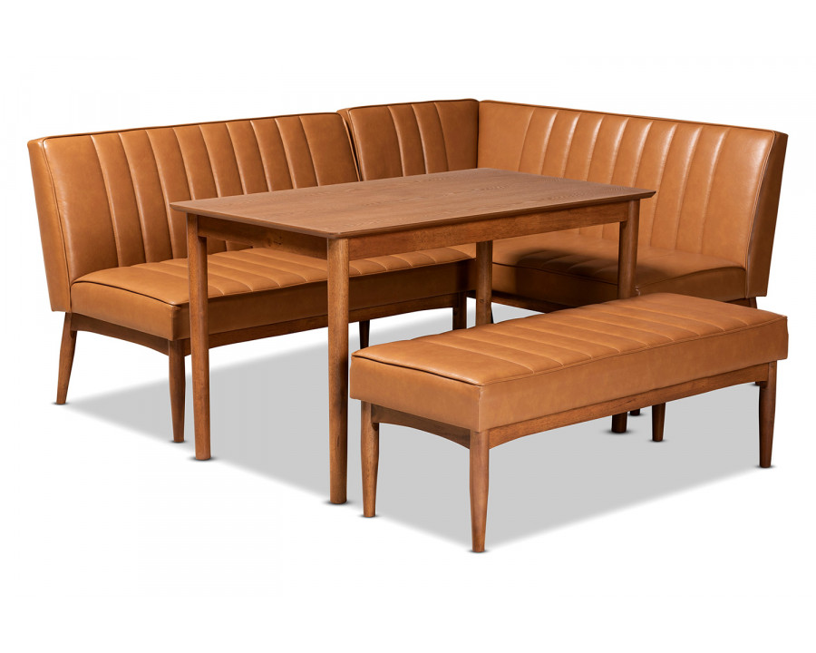 Baxton Daymond Mid-Century Modern 4-Piece Dining Nook Set - Tan