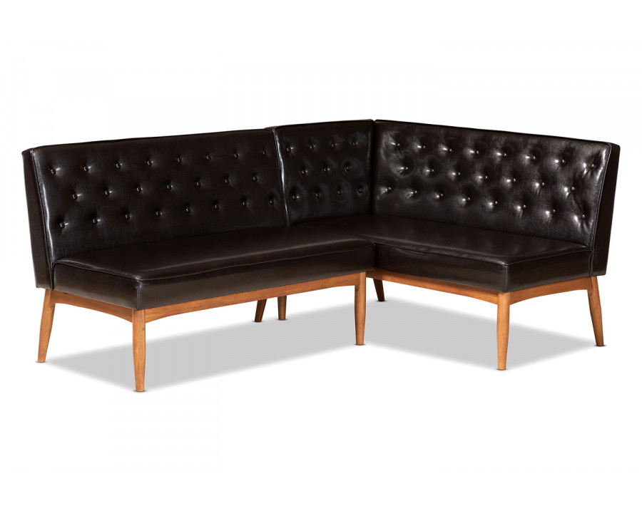 Baxton Riordan Mid-Century Modern 2-Piece Dining Nook Banquette Set - Dark Brown