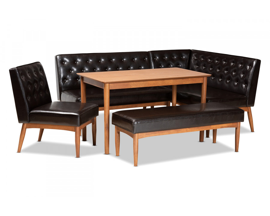 Baxton Riordan Mid-Century Modern 5-Piece Dining Nook Set - Dark Brown