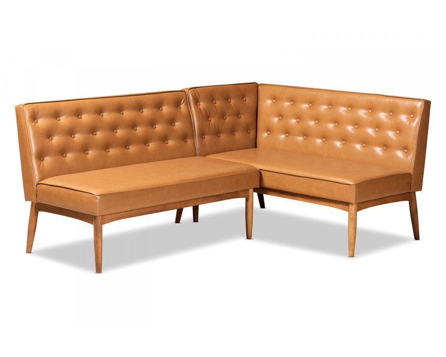 Baxton Riordan Mid-Century Modern 2-Piece Dining Nook Banquette Set - Tan