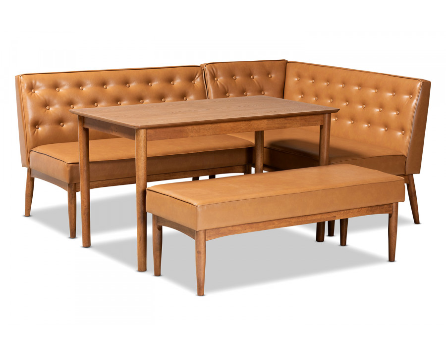 Baxton Riordan Mid-Century Modern 4-Piece Dining Nook Set - Tan