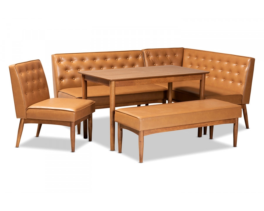 Baxton Riordan Mid-Century Modern 5-Piece Dining Nook Set - Tan