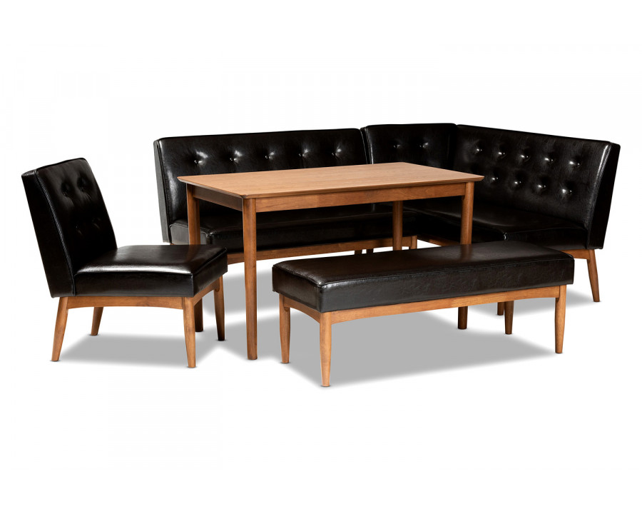 Baxton Arvid Mid-Century Modern 5-Piece Dining Nook Set - Dark Brown