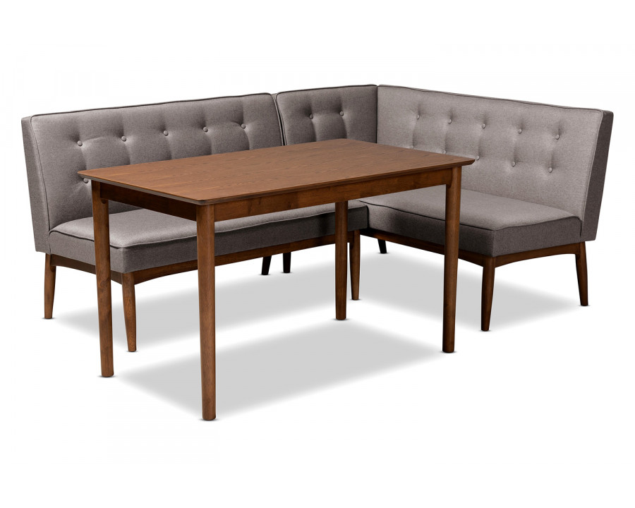 Baxton Arvid Mid-Century Modern 3-Piece Dining Nook Set - Gray