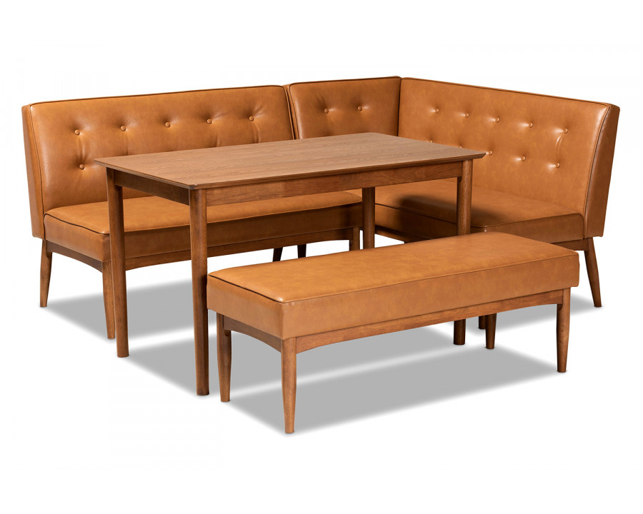 Baxton Arvid Mid-Century Modern 4-Piece Dining Nook Set - Tan