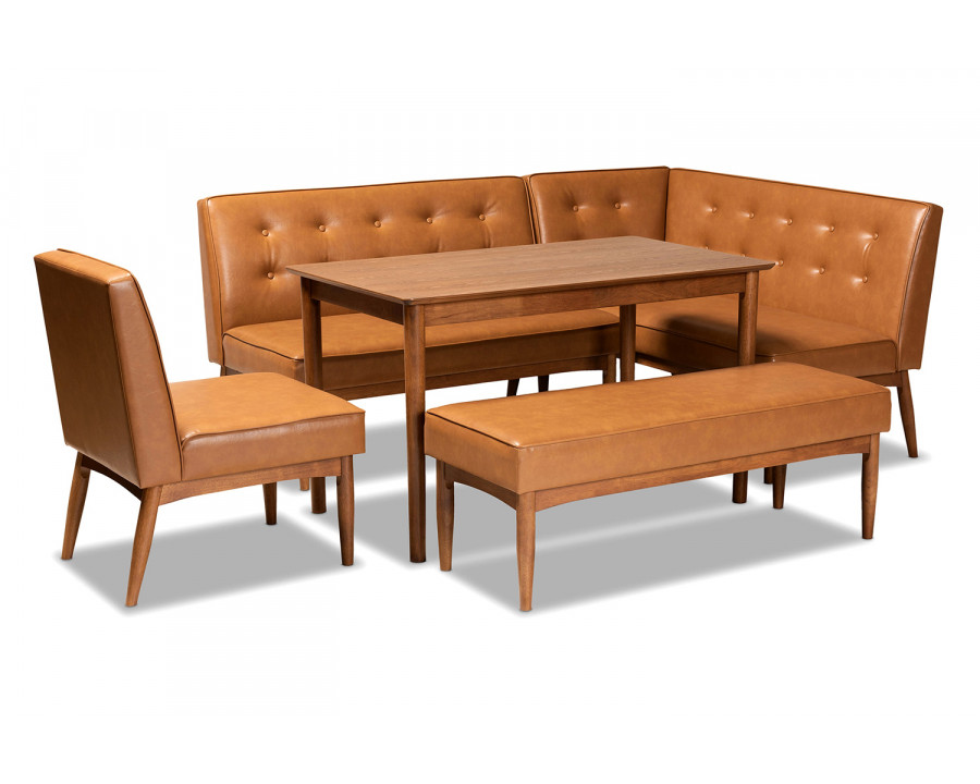 Baxton Arvid Mid-Century Modern 5-Piece Dining Nook Set - Tan